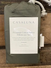 Standard 600 Thread Premium Cotton Sateen Pillowcase Set Olive Green - Casaluna