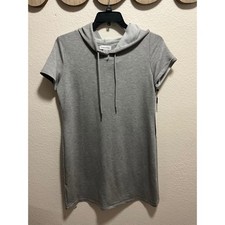 Calvin Klein Women Gray Hooded Short Sleeve Tunic Dress Size L G