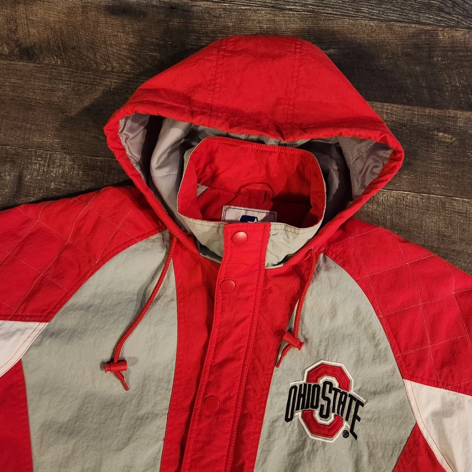 Jaqueta Masculina Vintage Starter Ohio State Buckeyes Puffer Grande Zíper Completo com Capuz - Imagem 2 de 4