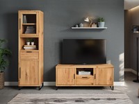 Wohnwand Holz Sydney Wildeiche 2-Teilig Vitrine Tv-Bank Schrankwand Wohnzimmer