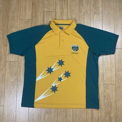 Australia Cricket Jersey Polo Men Large Yellow Green Short Sleeve