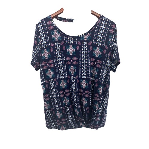 NWT Style & Co Mixed Media Knot Front Blouse Women's Size XL - Picture 2 of 7