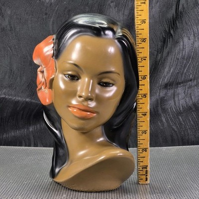 1950 MARWAL HAWAII HULA HEAD・HULA BUST Vintage Marwal Chalkware Hawaiian Polynesian Hula Woman Head Bust
