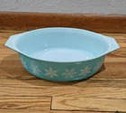 Pyrex Turquoise Snowflake Oval 2-1/2 Qt Casserole Dish #045 No Lid Vintage