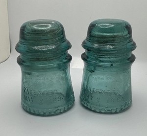 Antique Hemingray No. 9 Glass Insulators Aqua Blue Patented 1893 Set of 2