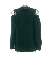 MICHAEL Michael KORS womens Sweater Top Sz M Cold Shoulder Pullover Tunic Green