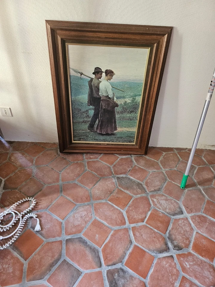 Tableau encadré scène de genre couple en costume en extérieur, paysage - Photo 1/1