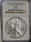 2011 US Silver Eagle $1 NGC MS69 25th Anniversary