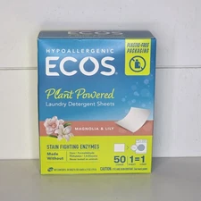 ECOS Laundry Detergent Sheets Magnolia & Lily 50 Count Plant Powered NEW