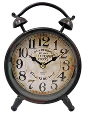Old Town Clocks Twin Bell Metal Table Desk Clock Quartz Analog Retro Decor Works