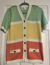 Vintage Laura By Alyzia Gold Buttoned Cardigan Petite Made In USA Colorblock