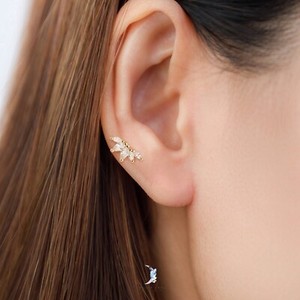 Authentic Gold-plated 925 sterling silver CZ lotus flower screw ball back stud earrings
