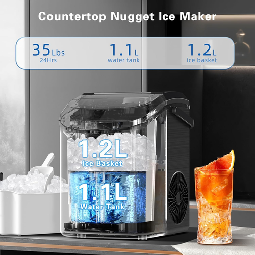 Nugget Ice Makers Countertop with Soft Chewable Pellet Ice, Pebble Ice Maker Mac - Picture 2 of 12