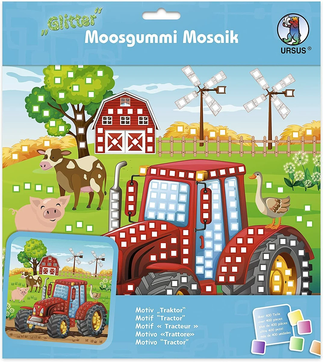 Ursus 8420017 Glitter Moosgummi Mosaik-Bild Traktor Bastelset 25x25 cm