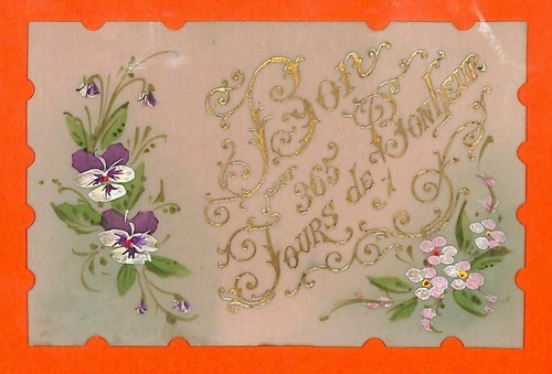 Bobine En Dentelle Bois Avec Motif Merci, Paillettes Et Fleurs Peintes à La Main