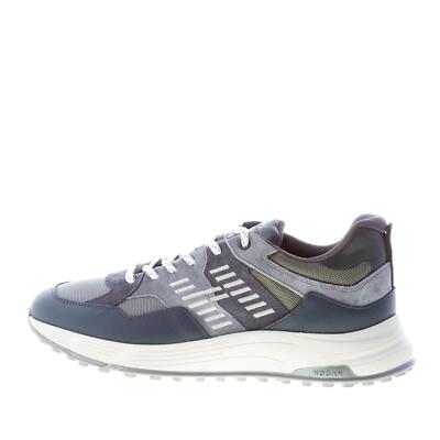 Hogan Men's Sneaker Hyperlight Leather & Technical Fabric Mesh Shoes Blue & Grey