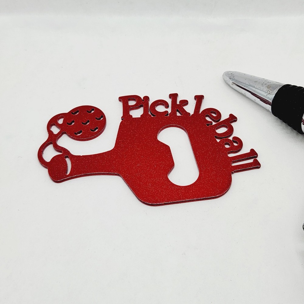 Red Pickleball Bottle Opener with 2 Wine Stoppers Set of 3