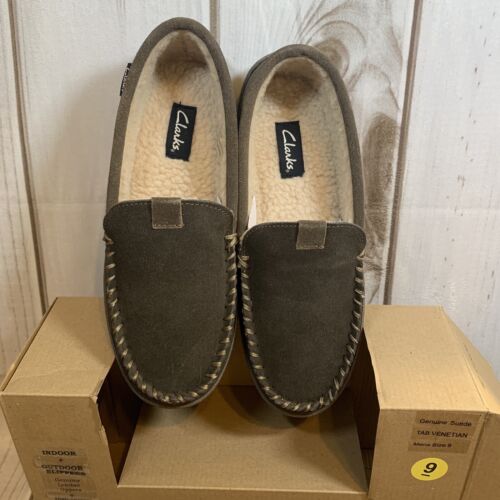 Clarks Venetian Plaid Lined Moccasins Suede Mens Size 9 New In Box - Picture 1 of 7