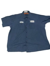 Striped Red Kap Industrial Work Shirt Used Uniform Stripe Stripes Blue Red Brown