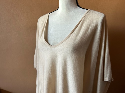 Maglione poncho Ralph Lauren etichetta nera beige seta cashmere taglia media grande - Foto 4 di 6
