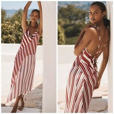 NEW Anthropologie Midi Asymmetrical Dress in Red Stripe