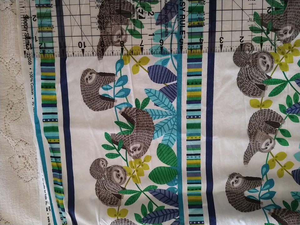 Tela de edredón REMNANT Sleepy Sloth Northcott Studio 100 % algodón rayas azules 12x27 Foto 3 de 4