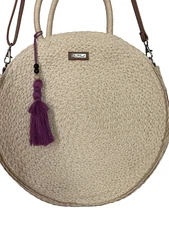 LN! Sun ‘N Sand Accessories Large Round Straw Shoulder Tote Bag Removable Handle