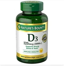 Nature's Bounty Vitamin D3 125mcg 5000iu 400 Gels Strong Bones/Teeth