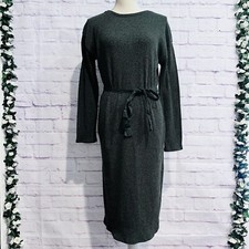 Zara Green Stretch Long Sleeve Belted Sweater Dress Size Small Pullover Chic