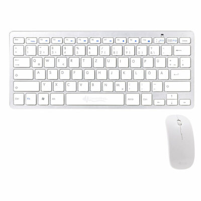 Set: Schlanke Funk-Tastatur mit Scissor-Tasten im Alu-Look & Funk-Maus