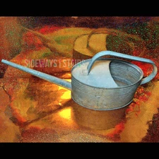 VINTAGE FRENCH WATERING CAN metal galvanized steel long spout 3.5 Quart RARE