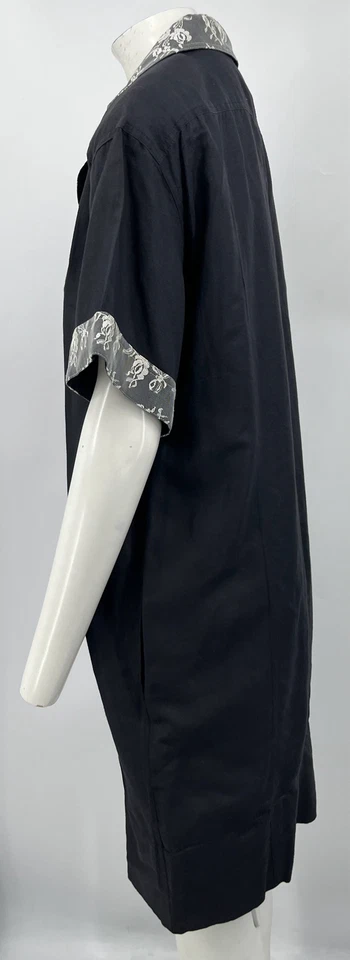 Vestido Camisa Fendi Vintage Azul Marino Ribete de Encaje Doble Pecho Talla 46 Foto 2 de 4