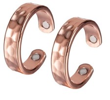 2 Pack Pure Copper Magnetic Ring Arthritis Therapy Adjustable Rings - Hammered