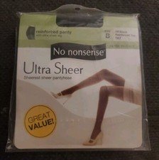 No Nonsense Ultra Sheer PantyHose Reinforced Panty Toe Size B Off Black TK7