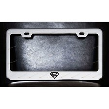 Superman Custom Made Chrome Metal License Plate Frame Screw Caps Blk Symbol