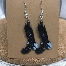 2  Silver-tone Earring Wood Colorful Eagle Bird Set Dangle Drop Hook New 3927