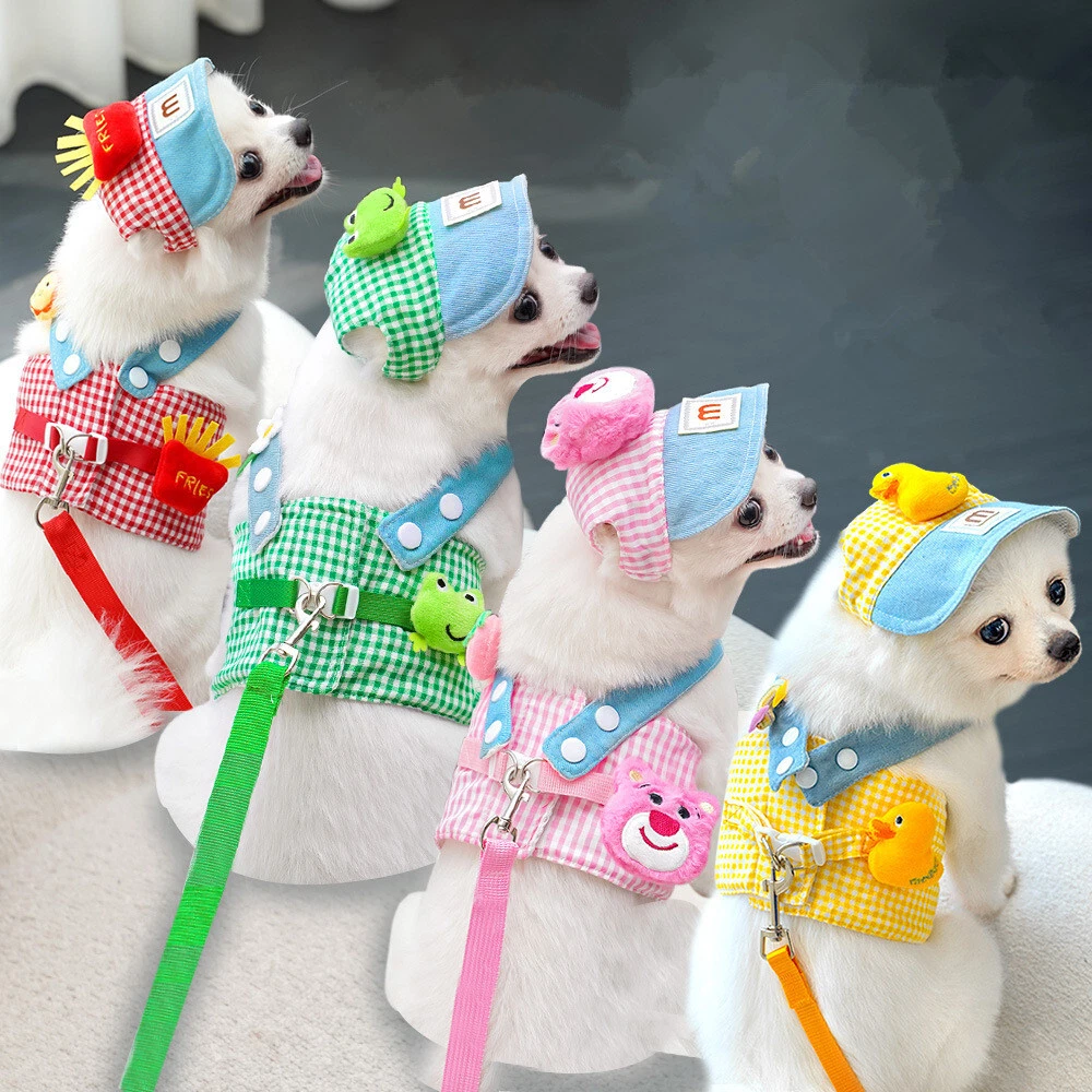 Dog Harness With Hat Cat Vest Leash Set Female Pet Clothes Puppy Collar Lead