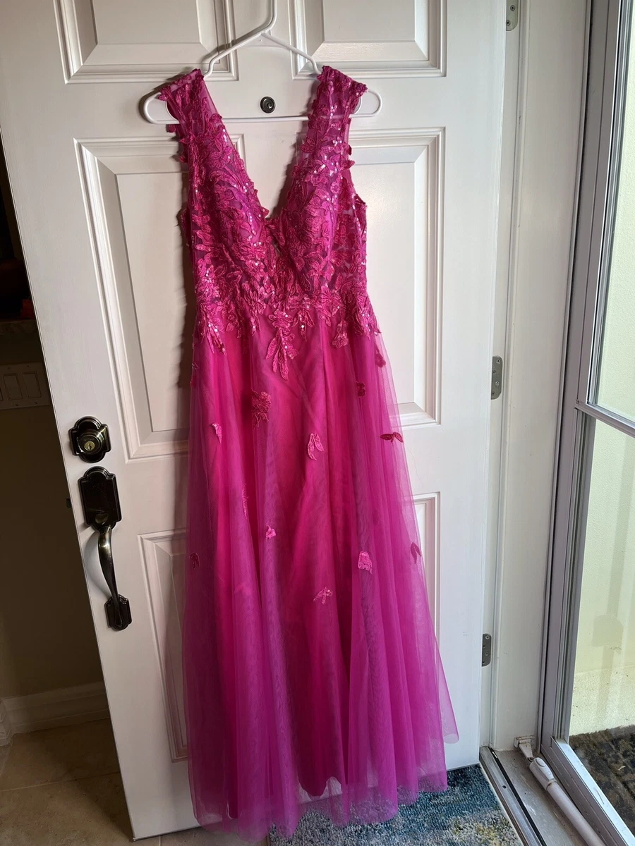 JJ s House A line V Neck Floor Length Lace Tulle Prom Dress w