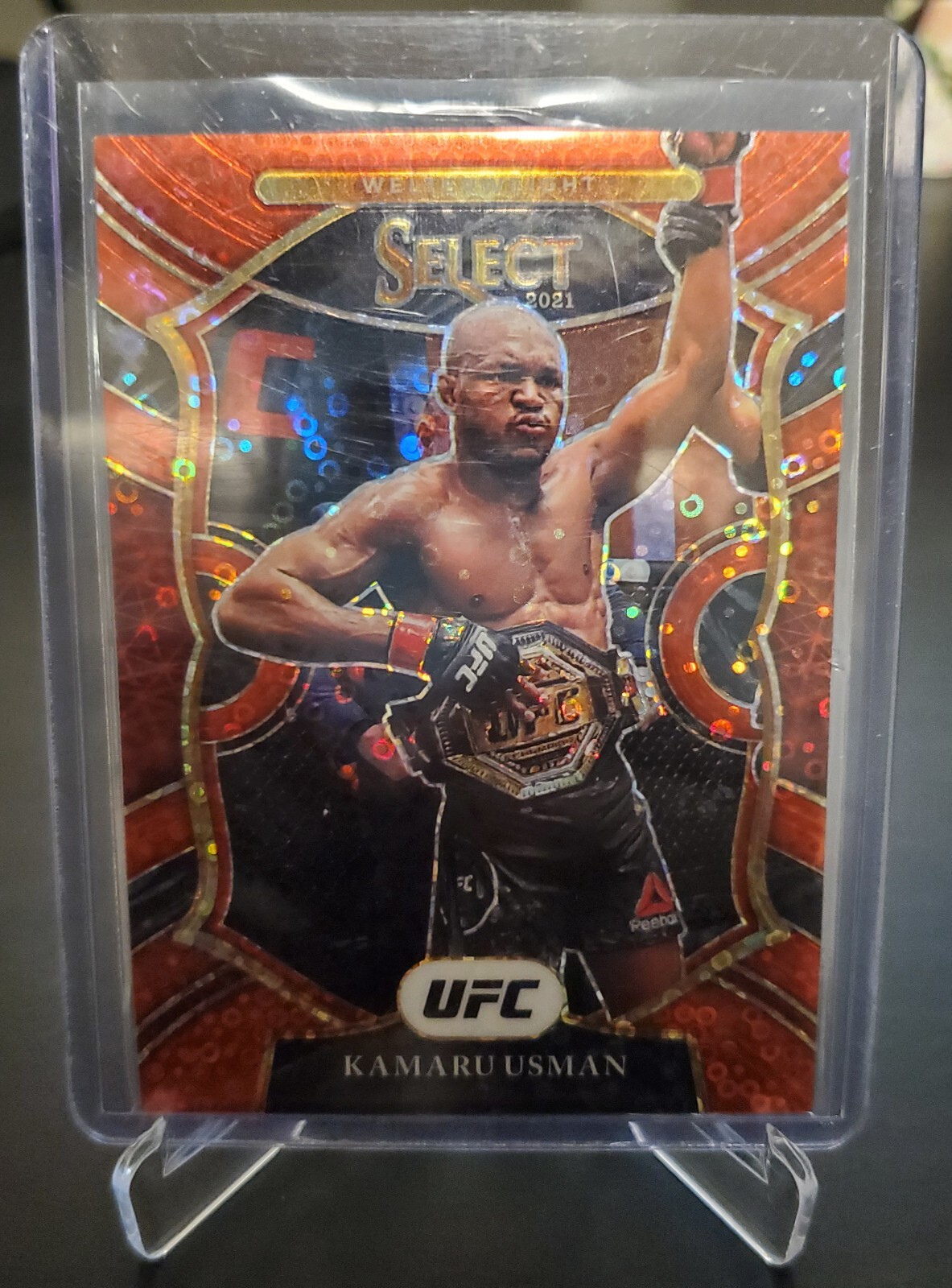 Kamaru Usman 2021 Panini Select UFC Concourse #7 Red Disco Prizm Card /199