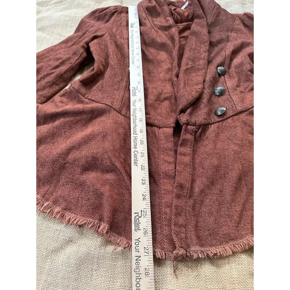 Free People Throwback Bell Sleeve Distressed Military Jacket Flared Blazer sz M - Image 4 of 4