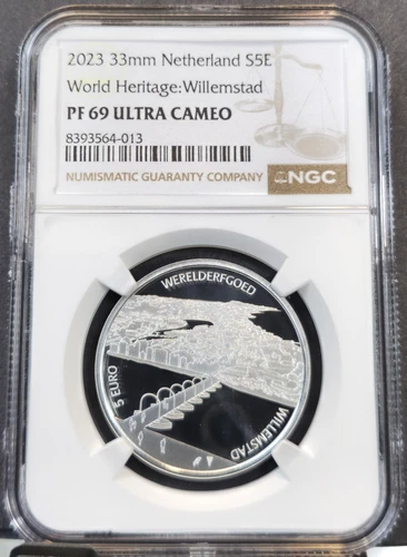 2023 NETHERLANDS SILVER 5 EURO WORLD HERITAGE WILLEMSTAD NGC PF 69 ULTRA CAMEO