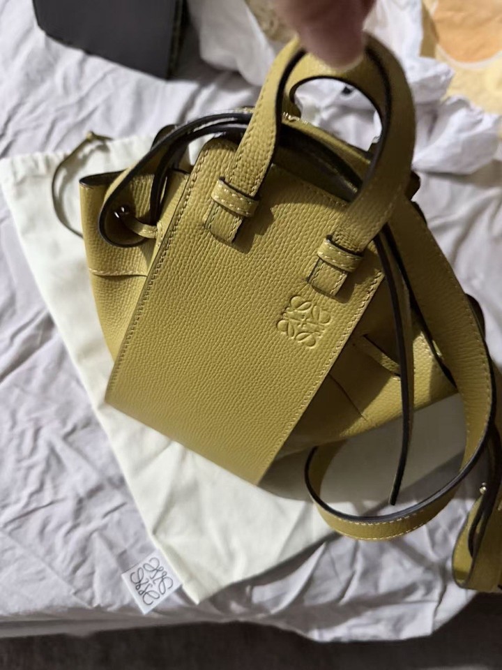 Loewe Hammock Small Yellow Leather Crossbody Bag Drawstring Strap Dust Bag
