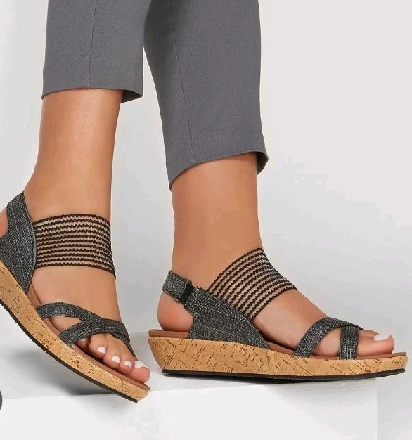 Skechers Brie Dawdle Wedge Sandal Blue Strappy 32829 Women's Size