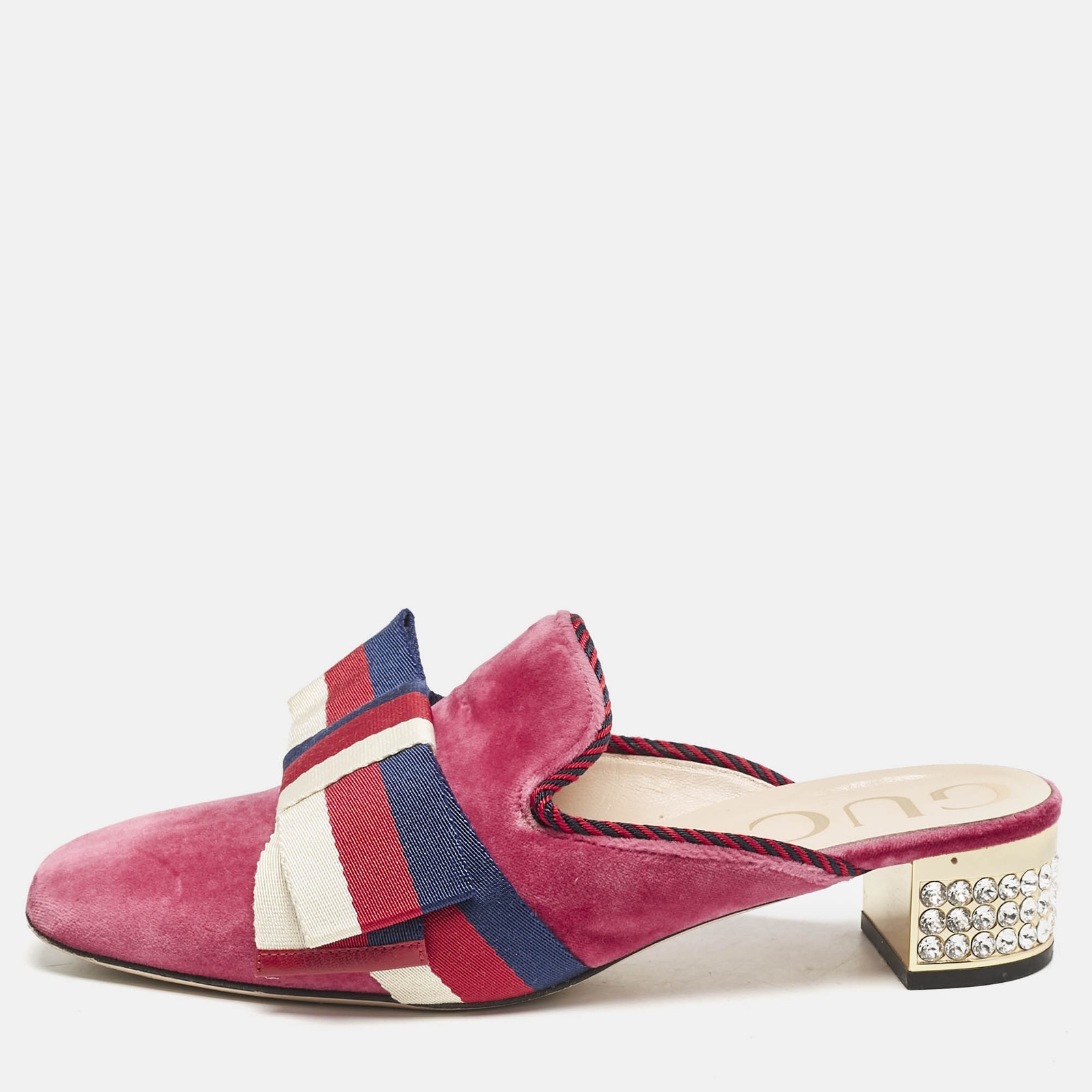 Gucci Pink Velvet Sylvie Bow Mules Women's Size 37.5