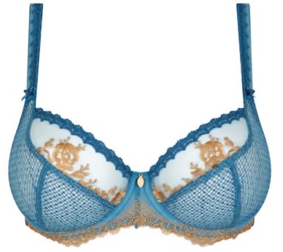Empreinte 08221 Ella Low Necked Underwire Lace Sheer Bra Blue Teal And Gold 34D