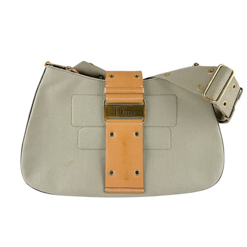 Christian Dior Street Chic Canvas Leather Shoulder Bag Green Brown Used From Jap