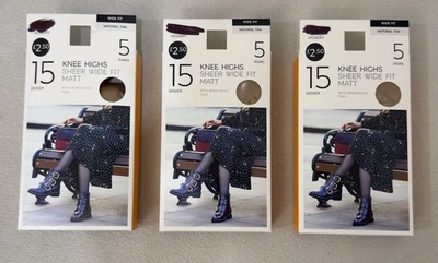 15 x Paar M&S breite Passform 15 Den matt Kniestrümpfe in natürlichem Hellbraun neu im Karton kostenloser Versand - Bild 1 von 3