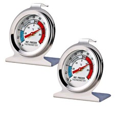 2 Pack Refrigerator Freezer Thermometer Large Dial Analog Multicolor, Silver