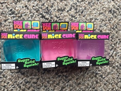 3 Nee Doh Nice Cube Super Solid Squish Sensory Fidget Toys Blue Pink Purple Set