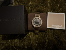 Michael Kors MK3398 Rose Gold Bracelet Watch Black Dial Crystal Bezel 39mm 50m